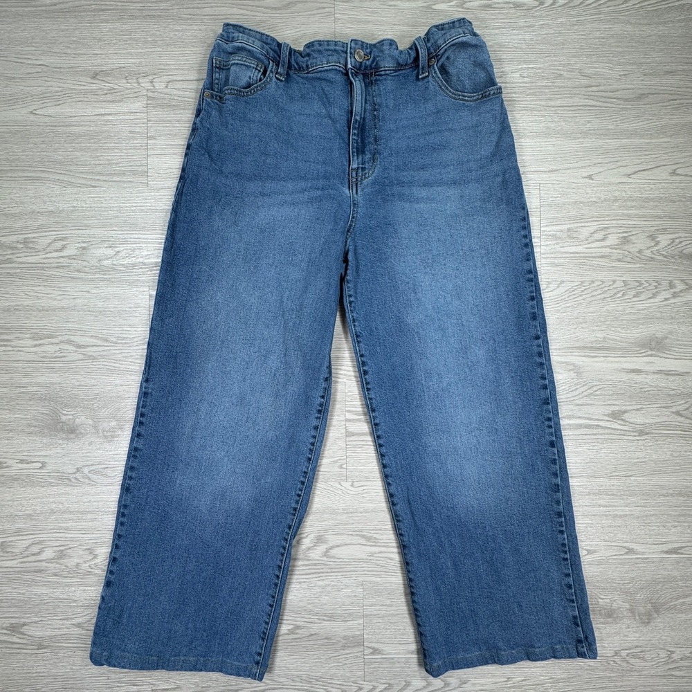 No‎ Boundaries Women's Wide Leg Jeans Blue XL Elastic Back High Rise Denim Baggy
